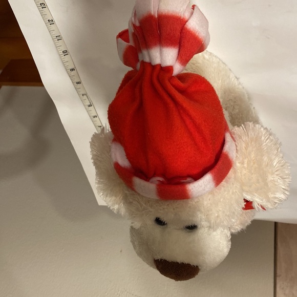 GITZY Valentines Day Plush White Toy Dog Puppy Red Beanie Scarf Brown Nose - Picture 14 of 14